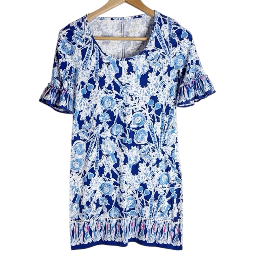 Lilly Pulitzer Jayden shift dress royal purple Peas Ruffle sleeves Size S